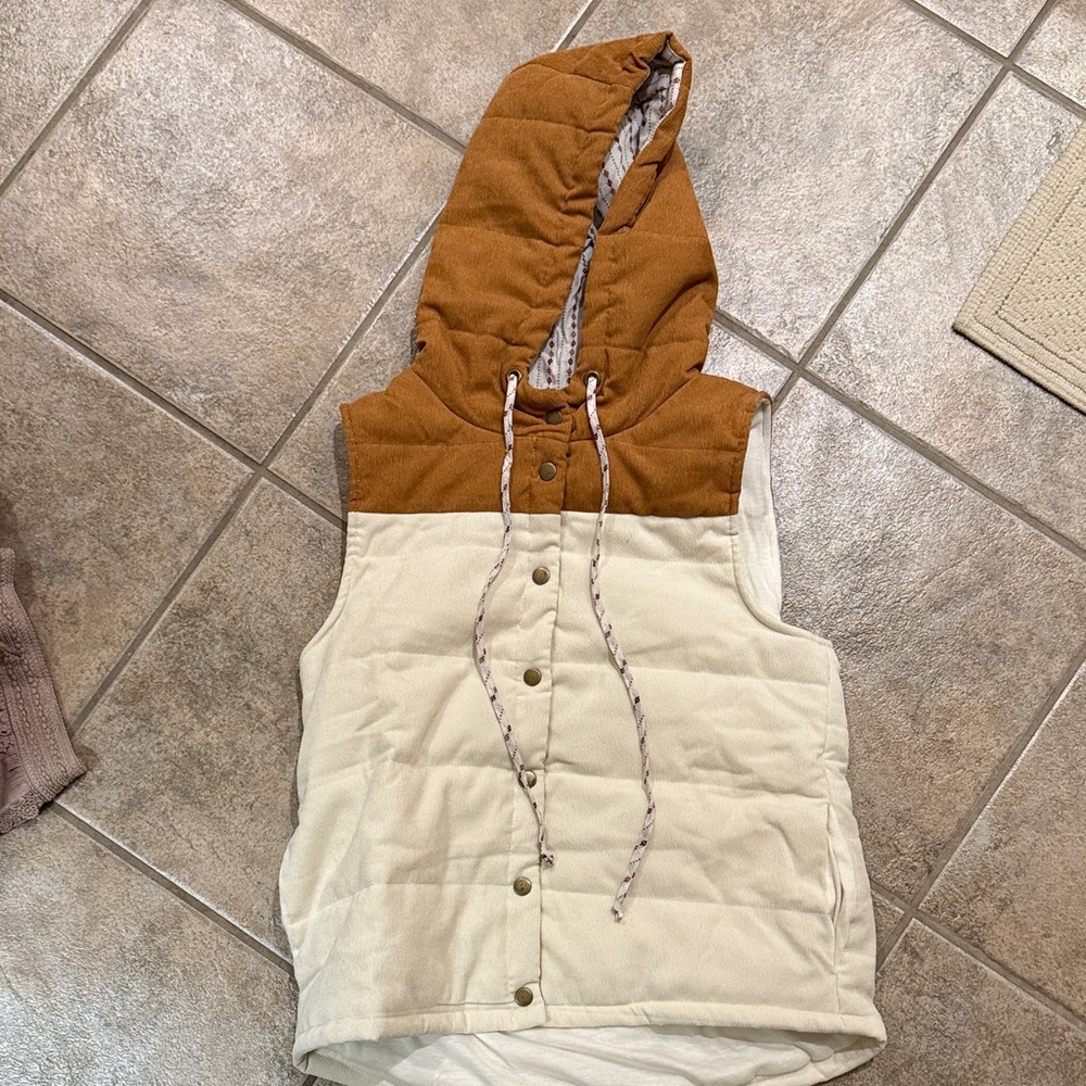 Brown and Cream Hooded Vest